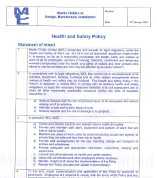 Water Control Construction | Health & Safety policy certificate for MCL