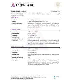 Water Control Construction | Insured risk cover document for MCL