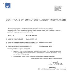 Water Control Construction | Employers Liability Insurance certificate for MCL
