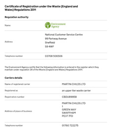 Water Control Construction | Waste carriers certificate for MCL