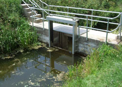 Twin leaf Penstock mounted on a headwall in Somerset